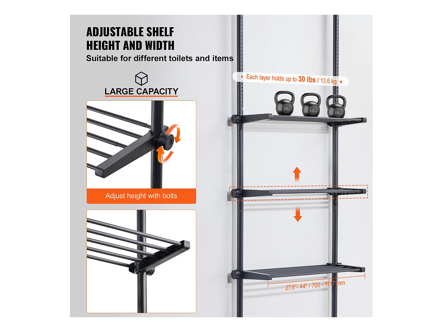 Étagère de Rangement SucceBuy à 4 Niveaux pour Toilettes, Organisateur RÉglable en Acier, Économiseur d'Espace