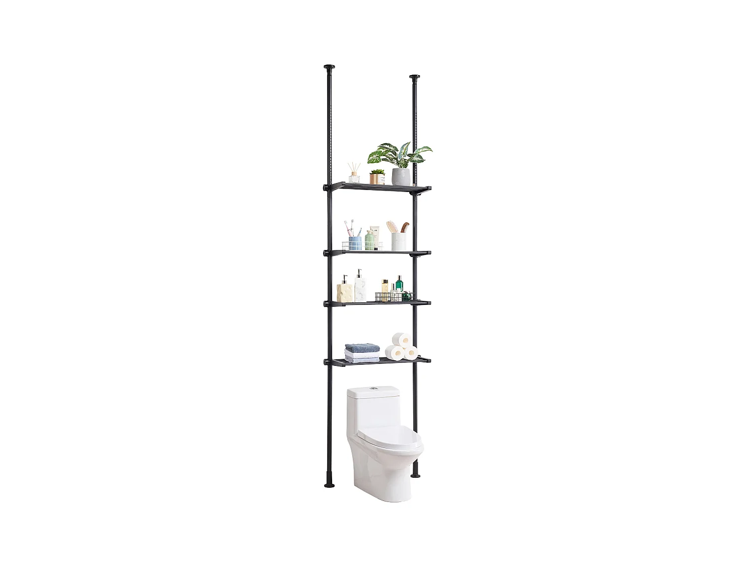 Étagère de Rangement SucceBuy à 4 Niveaux pour Toilettes, Organisateur RÉglable en Acier, Économiseur d'Espace