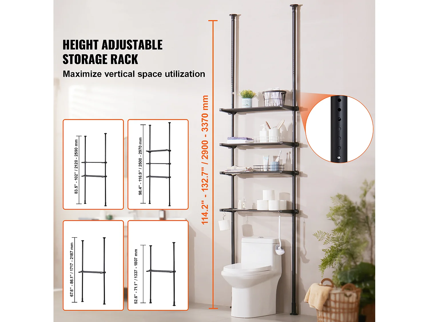 SucceBuy Opbergrek met 4 Niveaus voor Toiletten, Regelbare Staal-Organisator, Ruimtespaarder