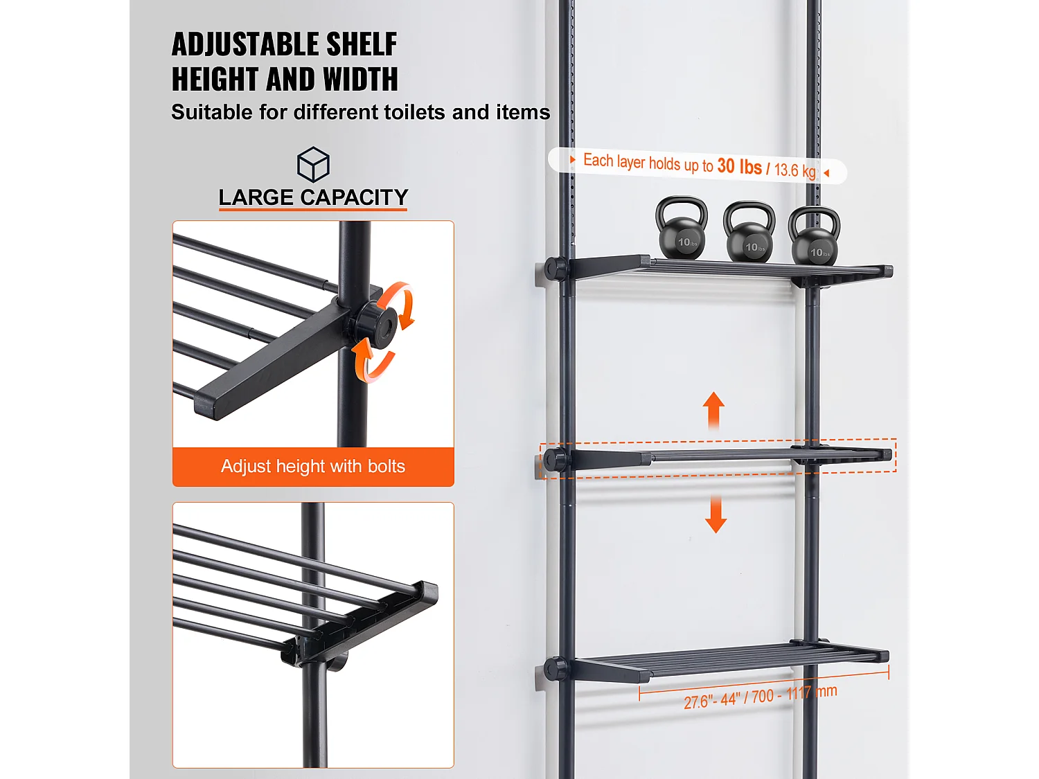 SucceBuy Opbergrek met 4 Niveaus voor Toiletten, Regelbare Staal-Organisator, Ruimtespaarder