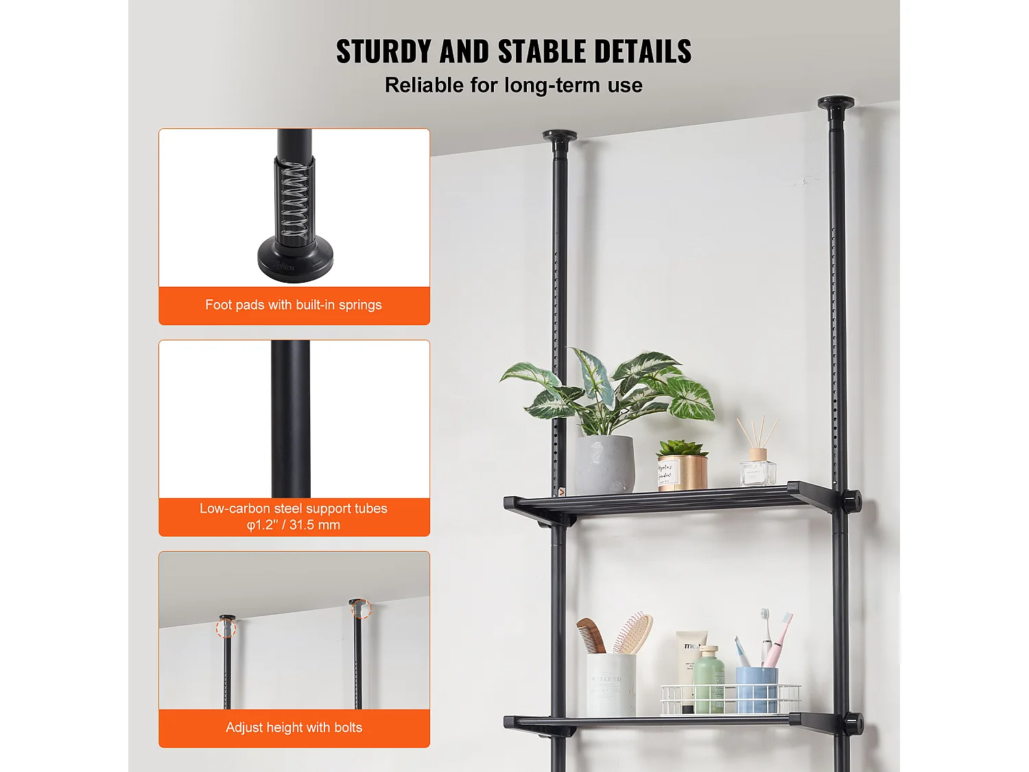 SucceBuy Opbergrek met 4 Niveaus voor Toiletten, Regelbare Staal-Organisator, Ruimtespaarder