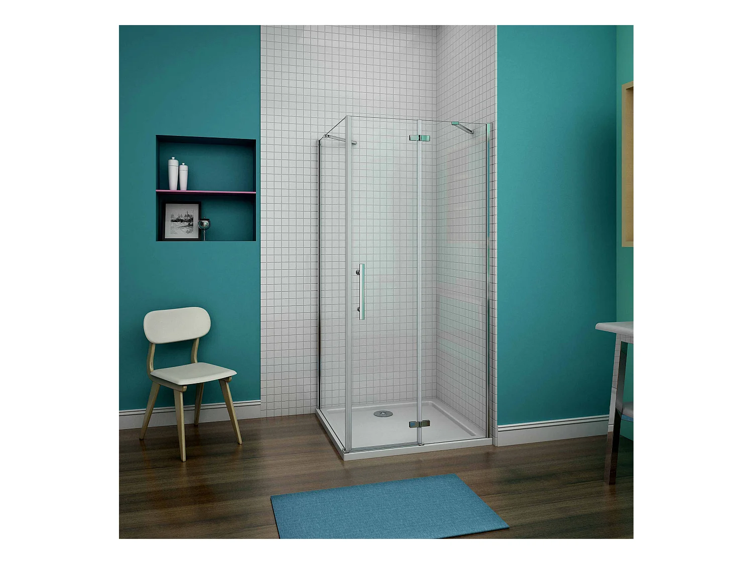 Porta de duche Bater e Painel lateral uma Barra 50cm Perfil cromado Vidro Anticalcário 6mm (790-810)x(745-770)x1900mm-AICA