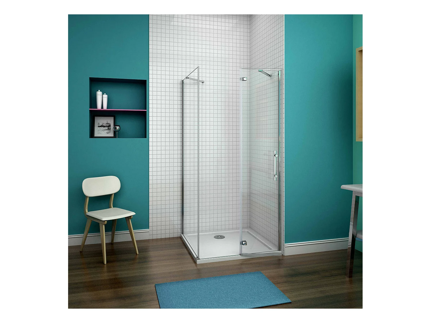 Porta de duche Bater e Painel lateral uma Barra 50cm Perfil cromado Vidro Anticalcário 6mm (790-810)x(745-770)x1900mm-AICA