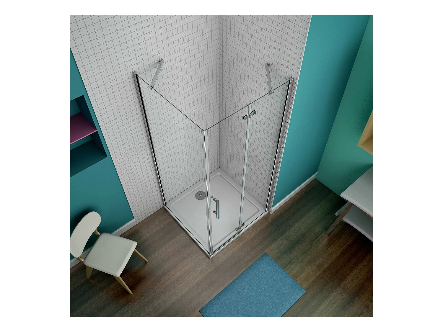 Porta de duche Bater e Painel lateral uma Barra 50cm Perfil cromado Vidro Anticalcário 6mm (790-810)x(745-770)x1900mm-AICA