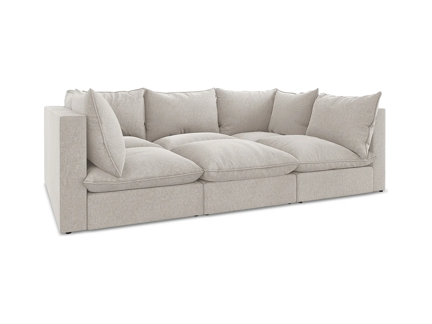 Modulares 3-Sitzer Sofa - - Samt - Hell beige - MANAO