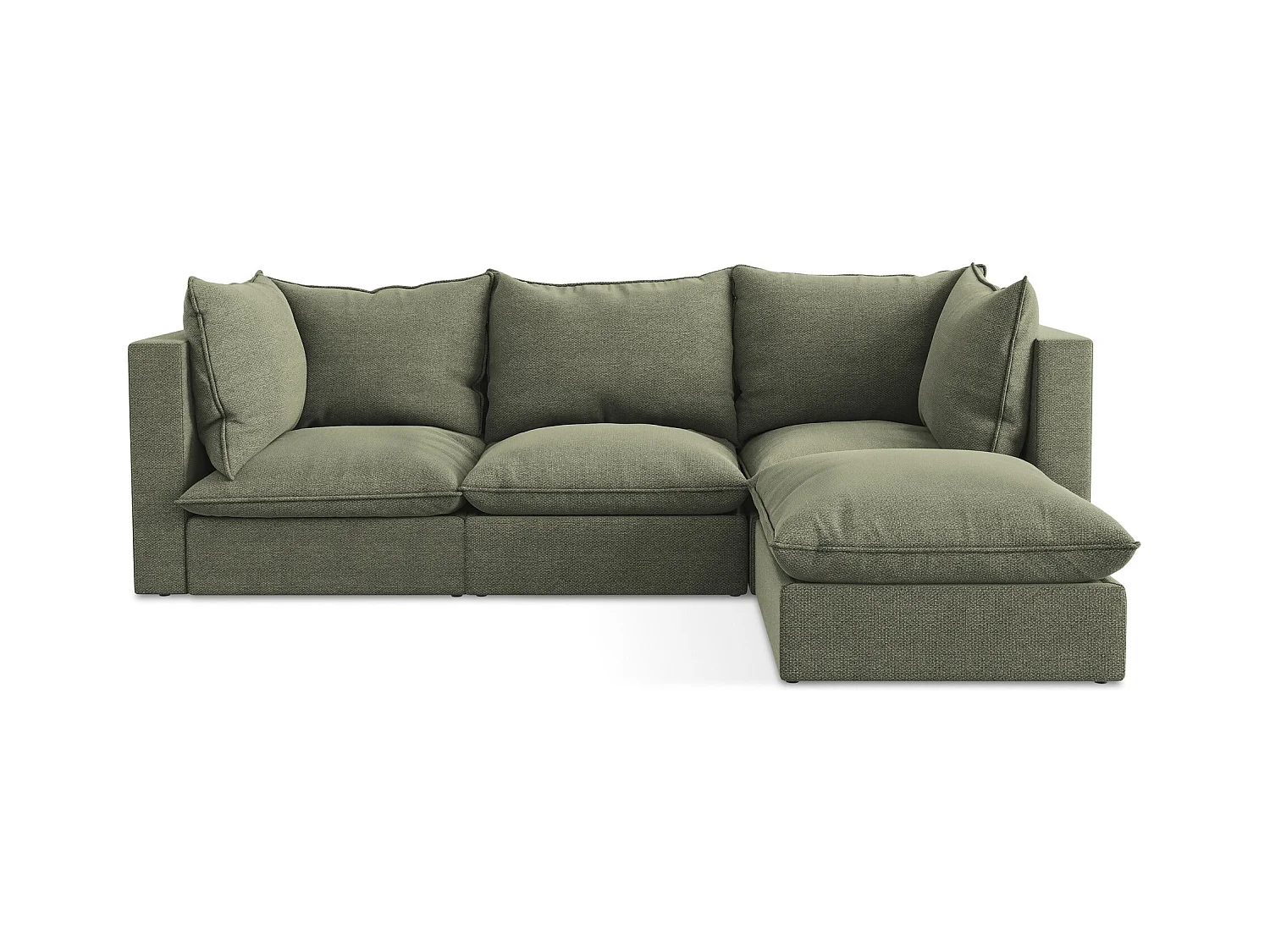 Narożnik prawostronny - z tkaniny bouclé - oliwkowy - MANAO