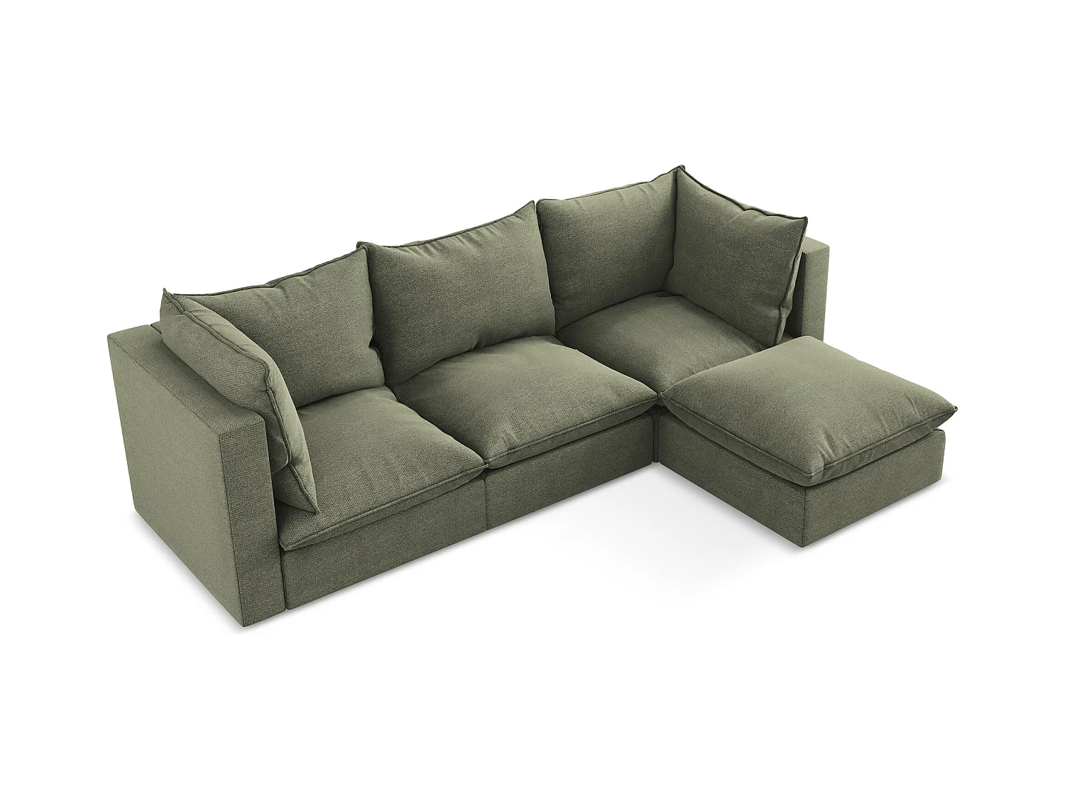 Narożnik prawostronny - z tkaniny bouclé - oliwkowy - MANAO