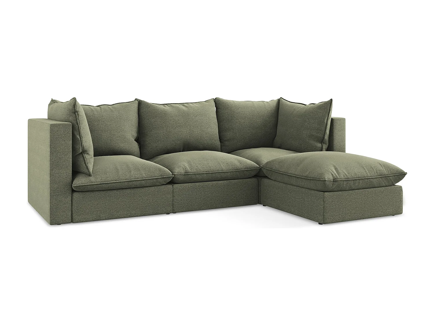 3-Sitzer Modulares Ecksofa - Ecke Rechts - Bouclé - Olive - MANAO
