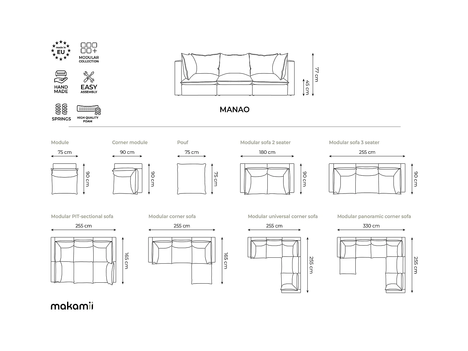 Canapé modulable 3 places en tissu texturé - gris foncé - MANAO