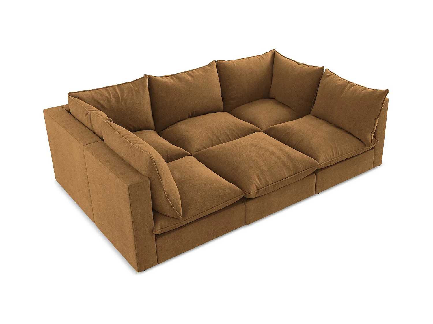 Canapé modulable 3 places en tissu texturé - terre cuite - MANAO