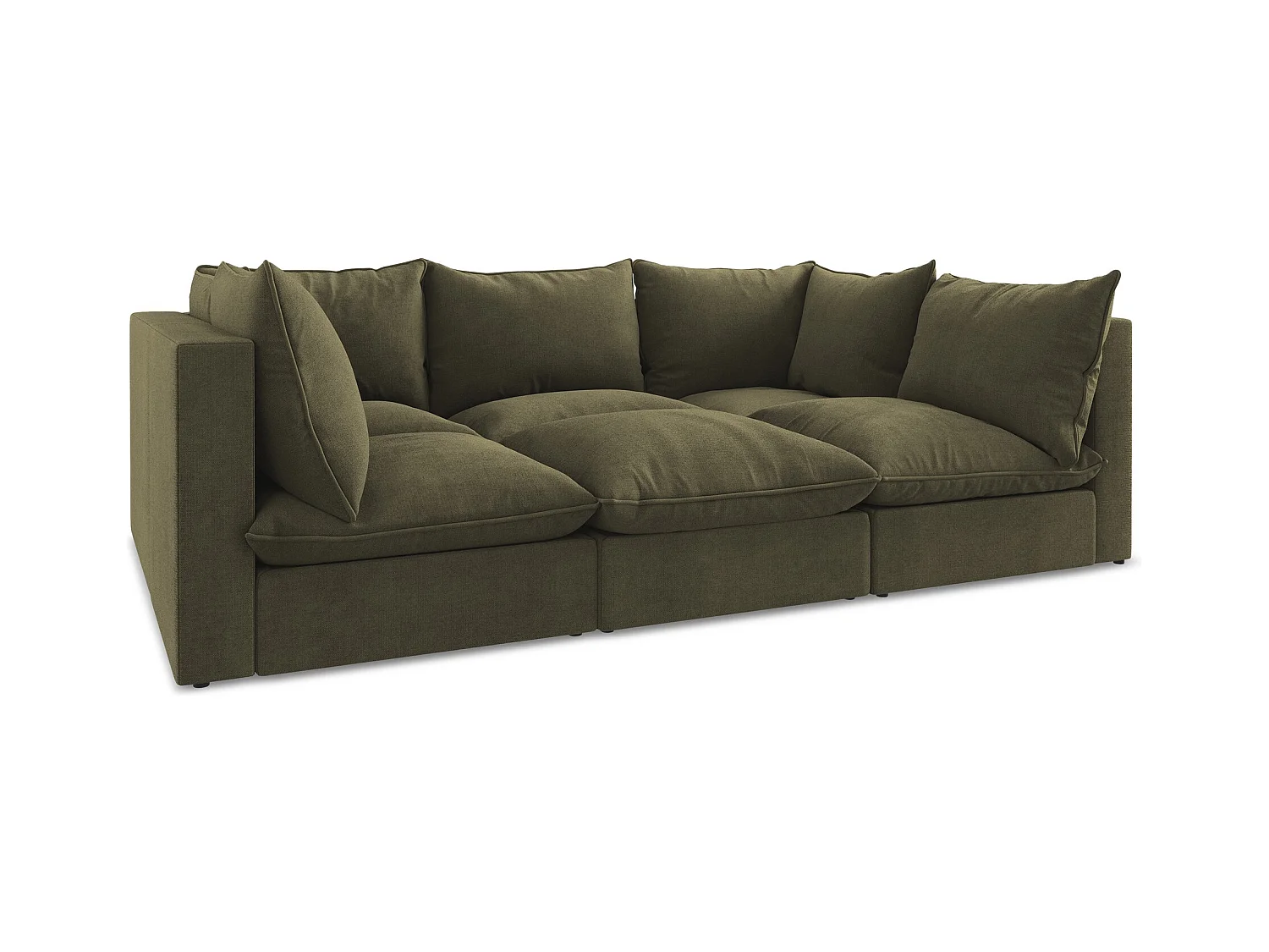 Modulares 3-Sitzer Sofa - - Strukturstoff - Olive - MANAO