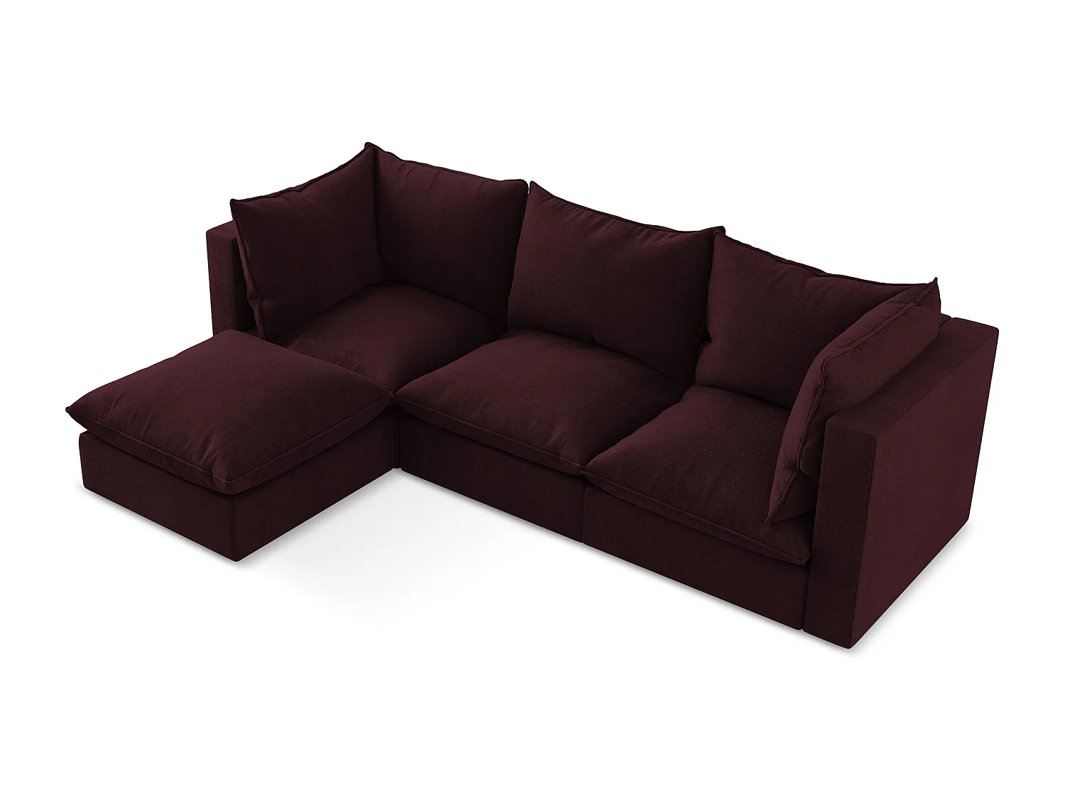3-Sitzer Modulares Ecksofa - Ecke Links - Strukturstoff - Rotwein - MANAO