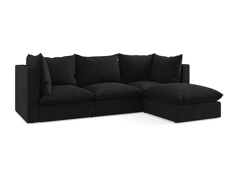 3-Sitzer Modulares Ecksofa - Ecke Rechts - Strukturstoff - Schwarz - MANAO