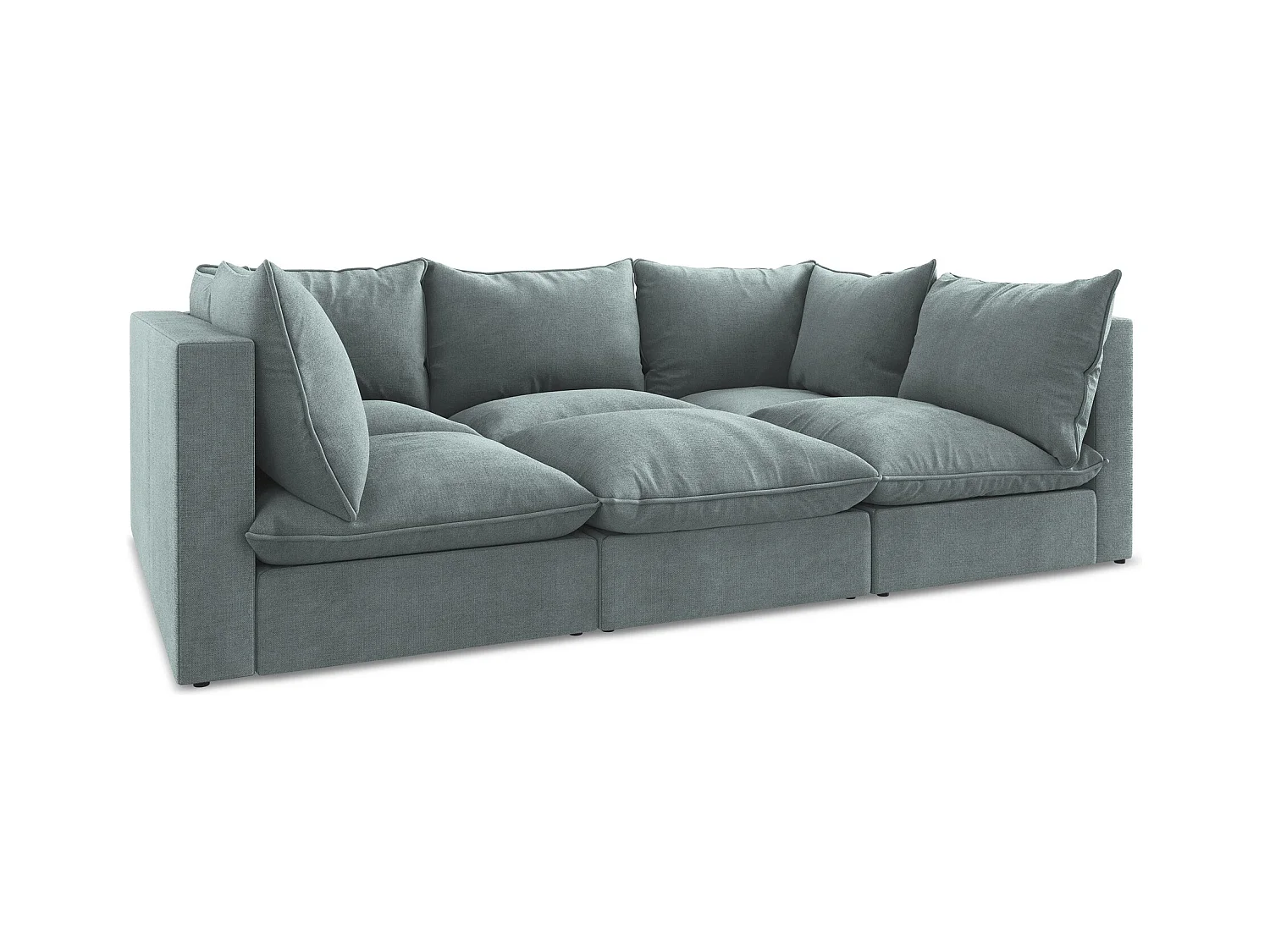 Modulares 3-Sitzer Sofa - - Strukturstoff - Jeans - MANAO