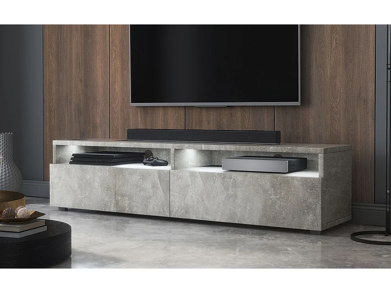 TV-Schrank 2 Schubladen - Betonoptik LED - 140 cm - REDNAW