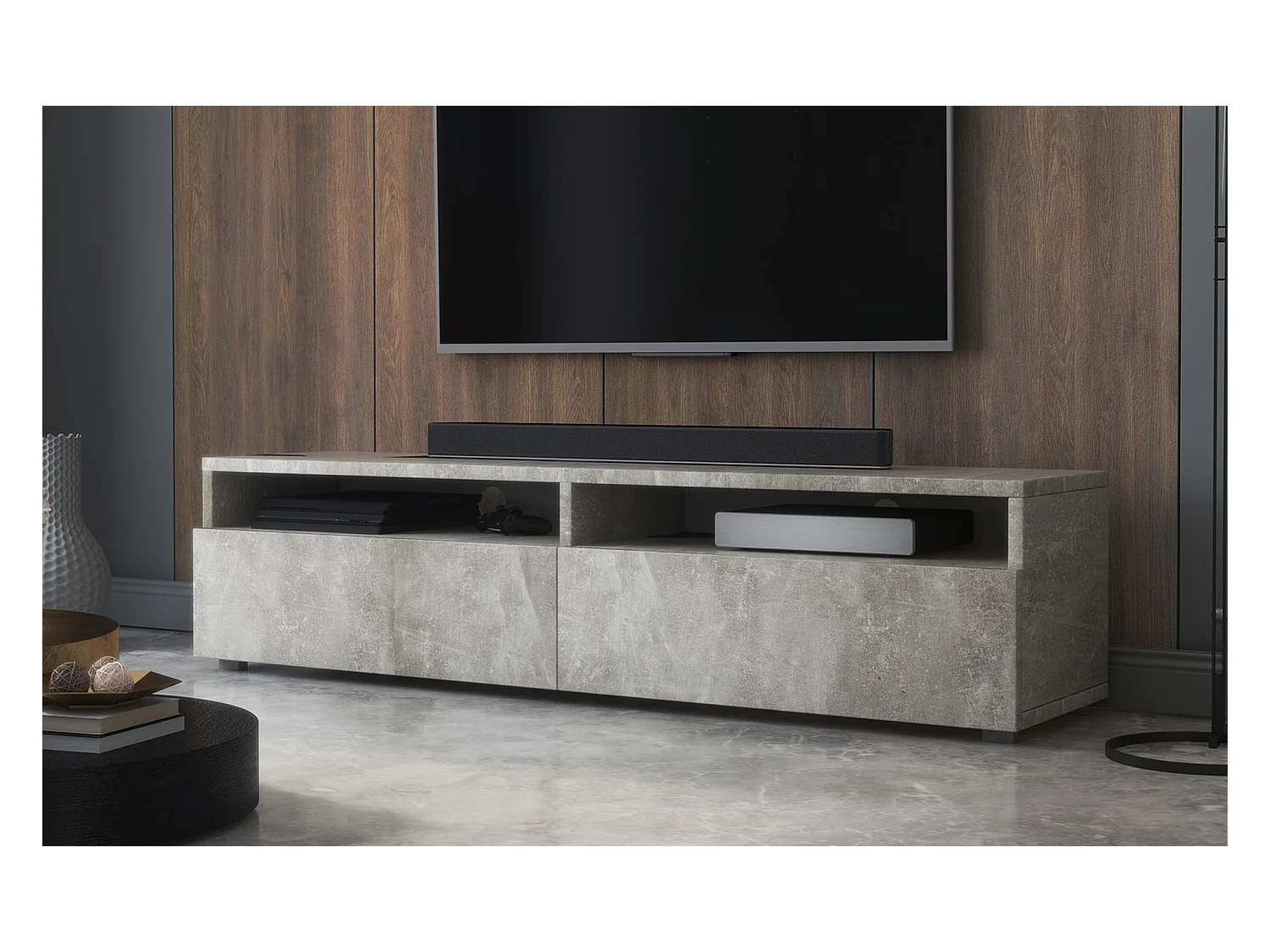 Meuble TV - 2 tiroirs - aspect béton - 140 cm - REDNAW