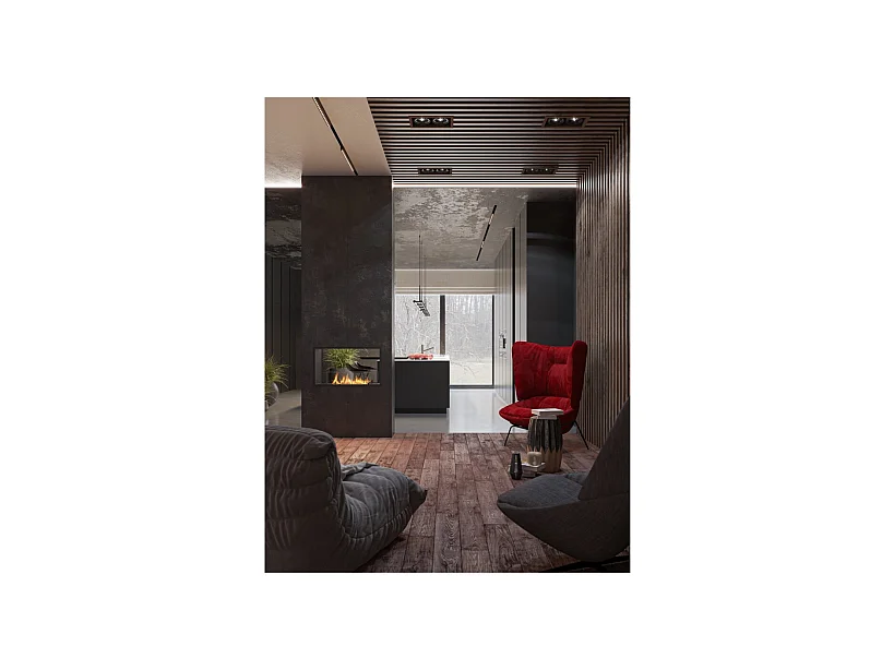 Cheminée bioéthanol 2Side 800 Slim encastrable à deux façades - Noir mat, avec vitre, brûleur 1 L, design moderne