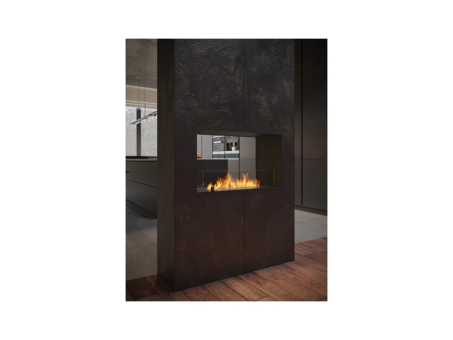 Cheminée bioéthanol 2Side 800 Slim encastrable à deux façades - Noir mat, avec vitre, brûleur 1 L, design moderne