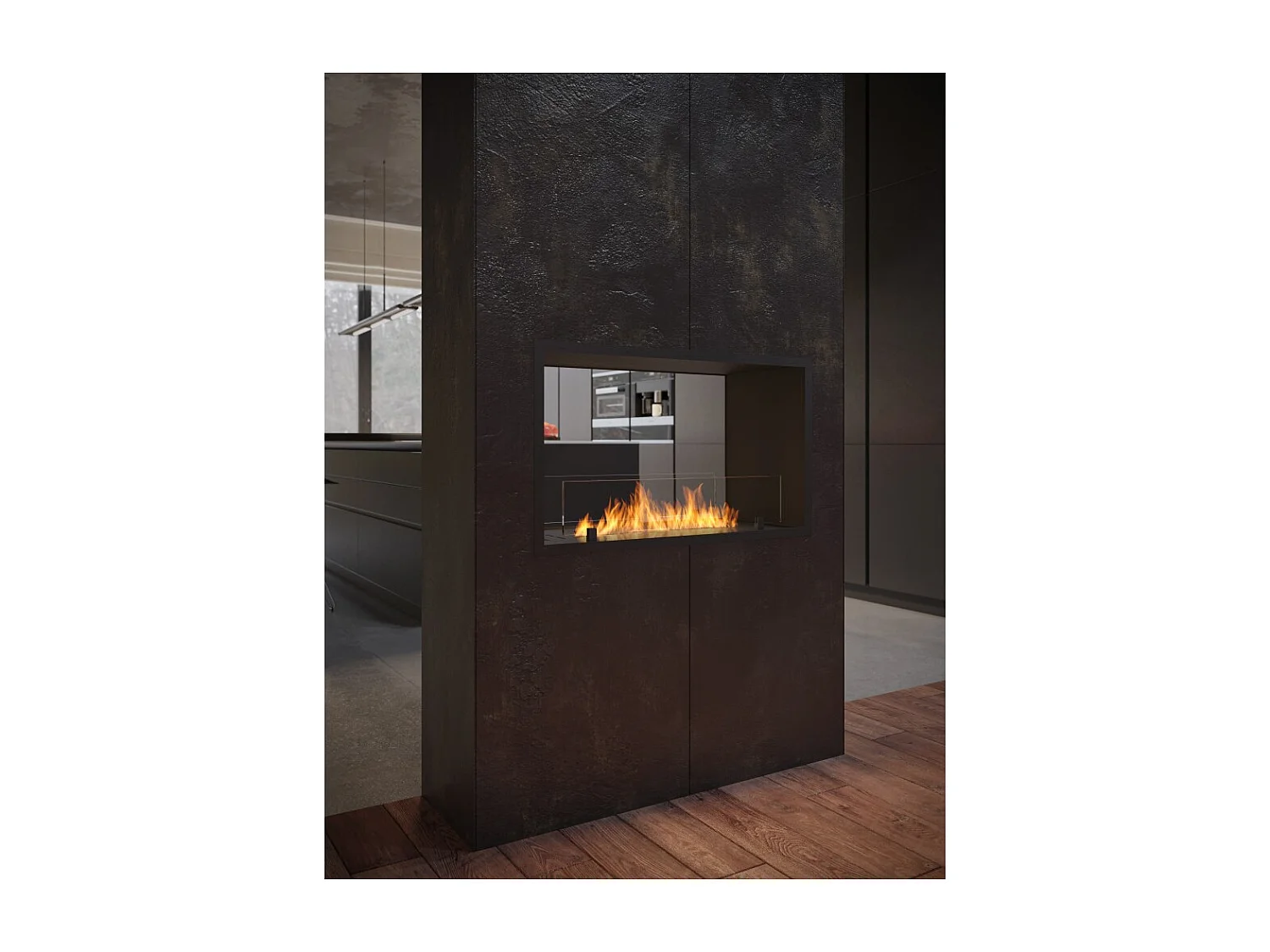 Cheminée bioéthanol 2Side 800 Slim encastrable à deux façades - Noir mat, avec vitre, brûleur 1 L, design moderne