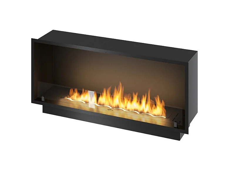 Cheminée bioéthanol encastrable Inside Black 1200 - Noir mat, avec vitre, brûleur 4 L, design moderne