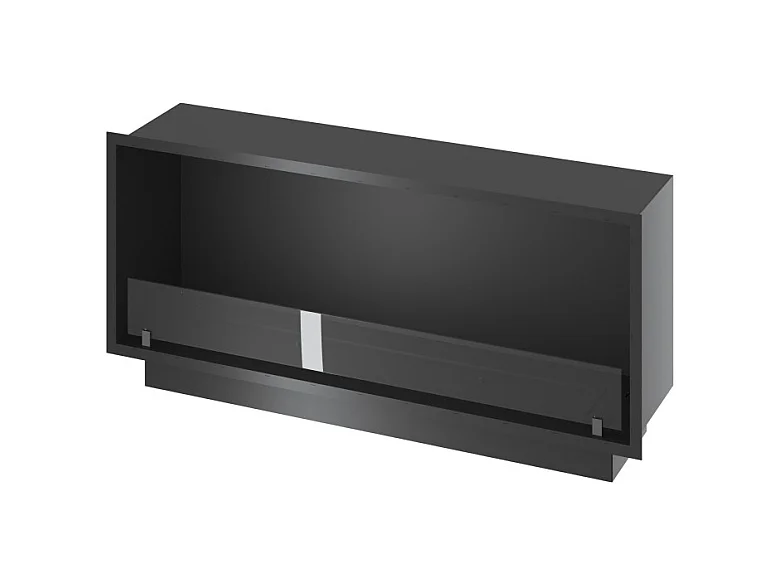 Cheminée bioéthanol encastrable Inside Black 1200 - Noir mat, avec vitre, brûleur 4 L, design moderne