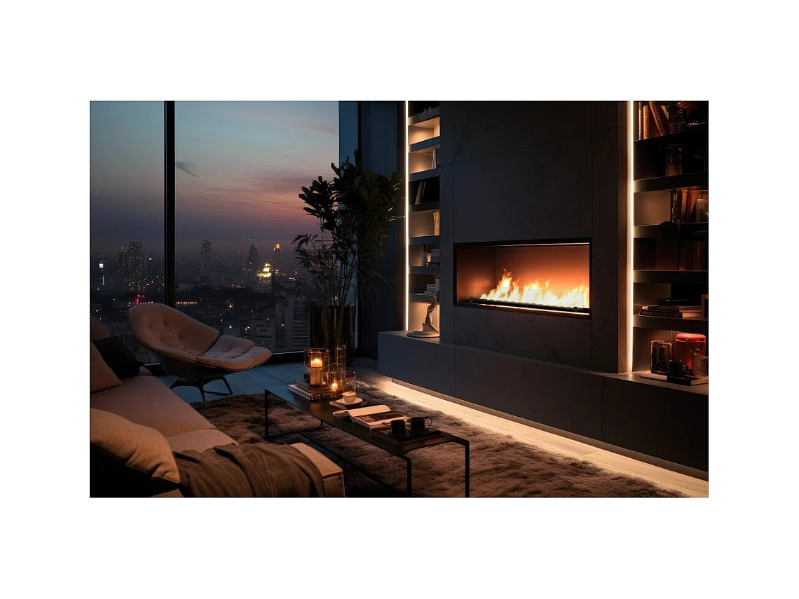 Cheminée bioéthanol encastrable Inside Black 1200 - Noir mat, avec vitre, brûleur 4 L, design moderne