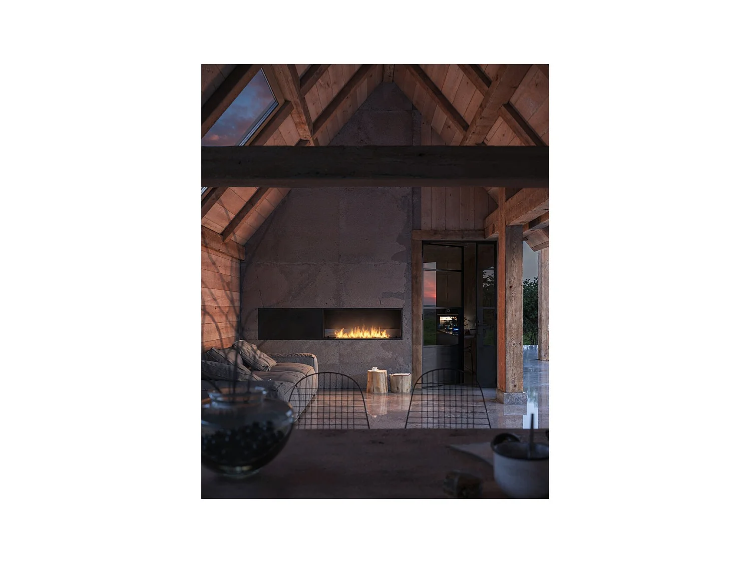 Cheminée bioéthanol encastrable Inside Black 1200 - Noir mat, avec vitre, brûleur 4 L, design moderne