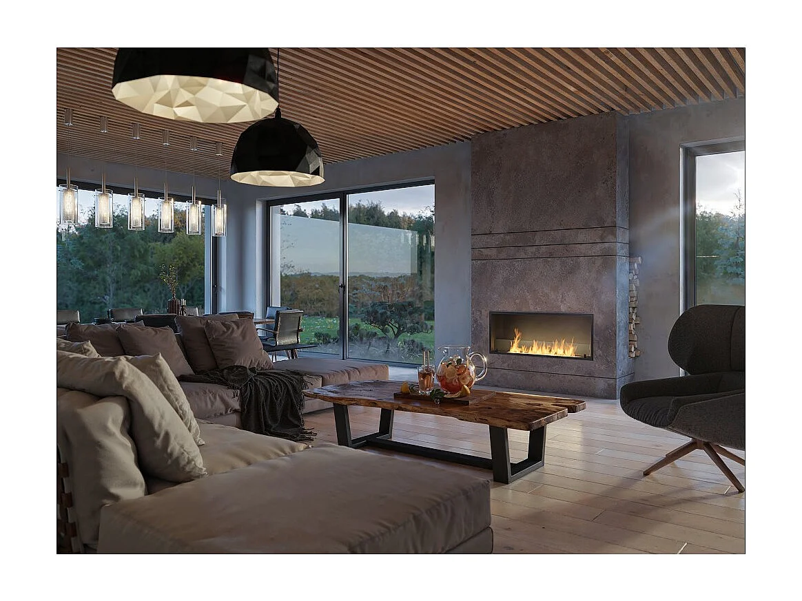 Cheminée bioéthanol encastrable Inside Black 1200 - Noir mat, avec vitre, brûleur 4 L, design moderne