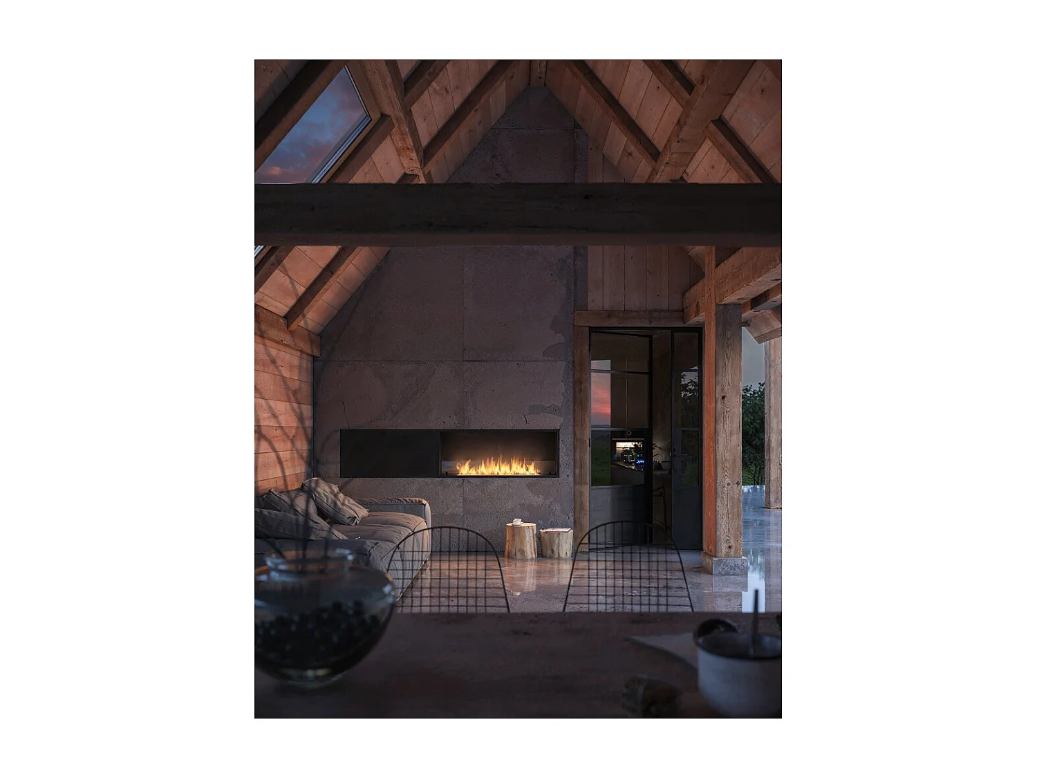 Cheminée bioéthanol encastrable Inside Black 1200 - Noir mat, avec vitre, brûleur 4 L, design moderne