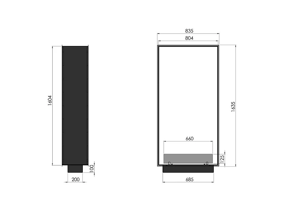 Cheminée bioéthanol 2Side 1600 Slim Vert encastrable à deux façades - Noir mat, avec vitre, brûleur 1,2 L, design moderne