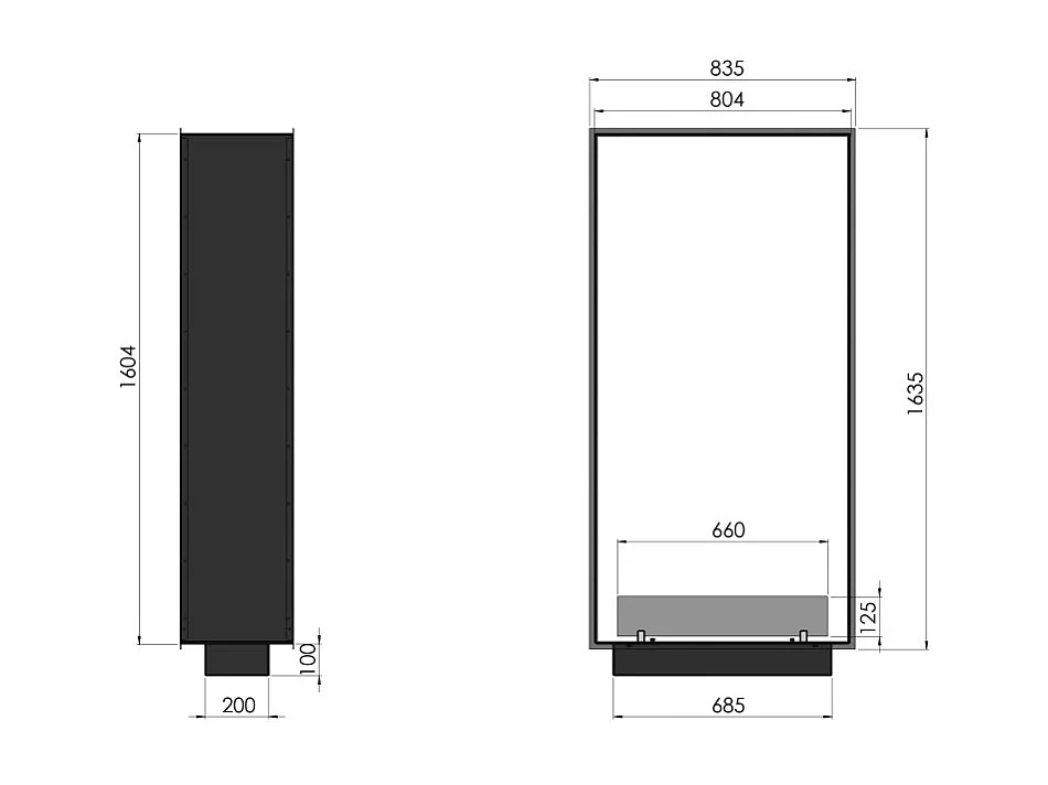 Cheminée bioéthanol 2Side 1600 Slim Vert encastrable à deux façades - Noir mat, avec vitre, brûleur 1,2 L, design moderne