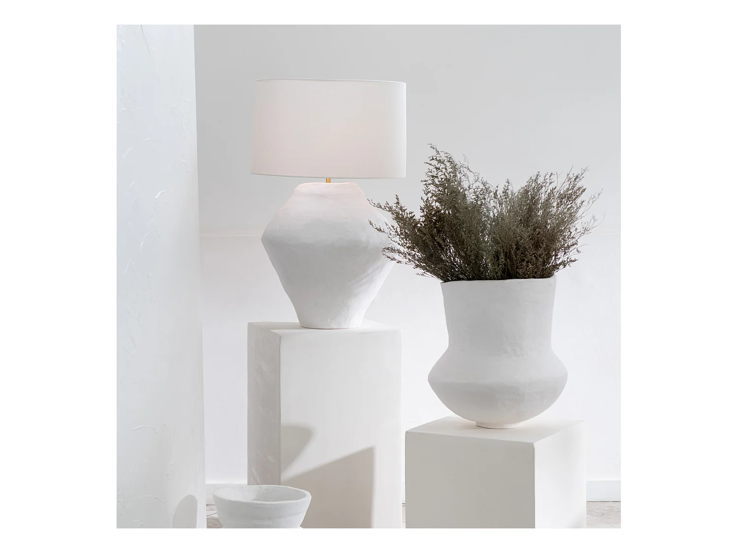 Lampe à Poser Papier Mâché "Bali Bliss" 85cm Blanc