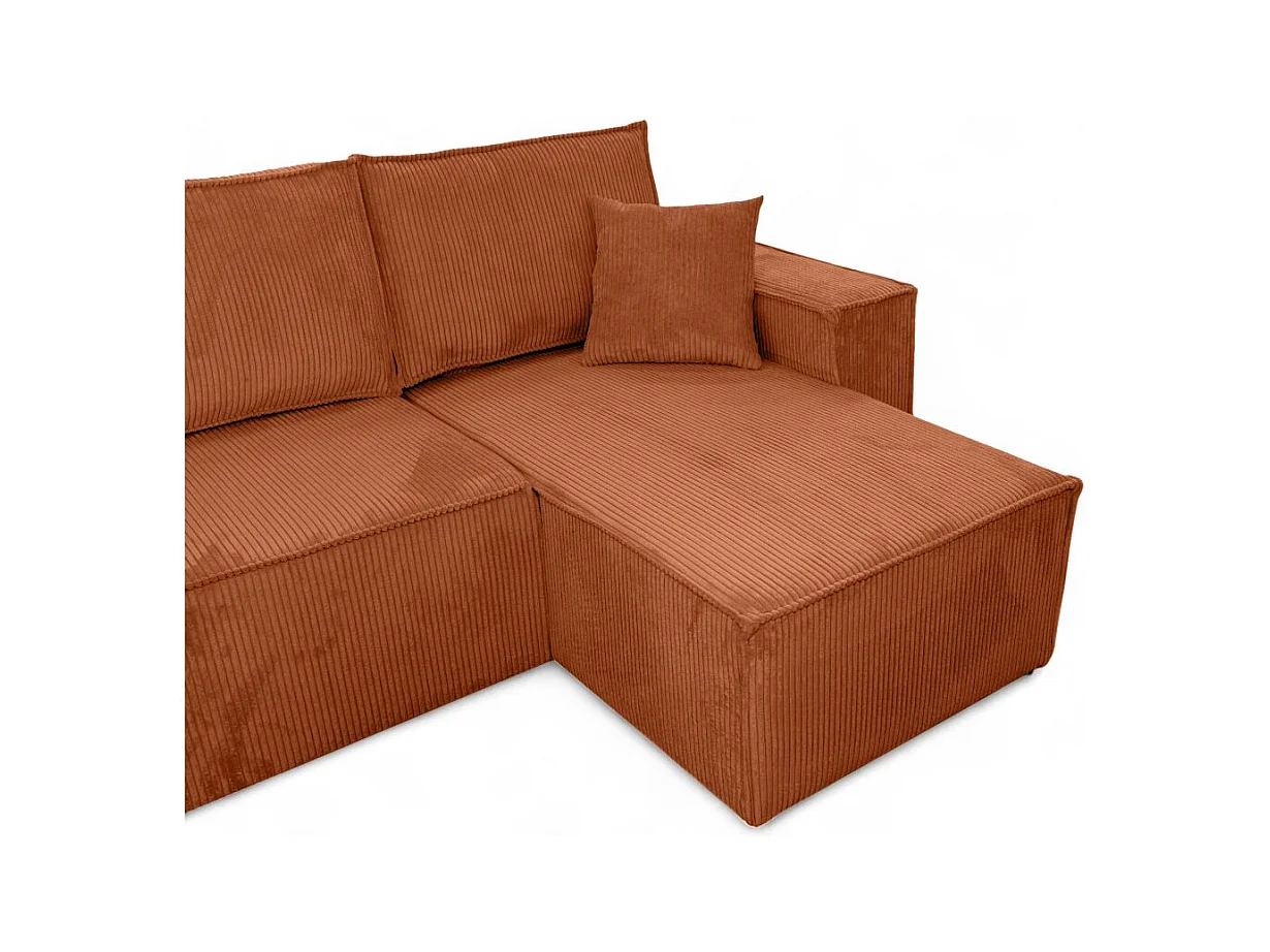 Canapé d'angle FARAH panoramique convertible 6 places en velours côtelé - Terracotta