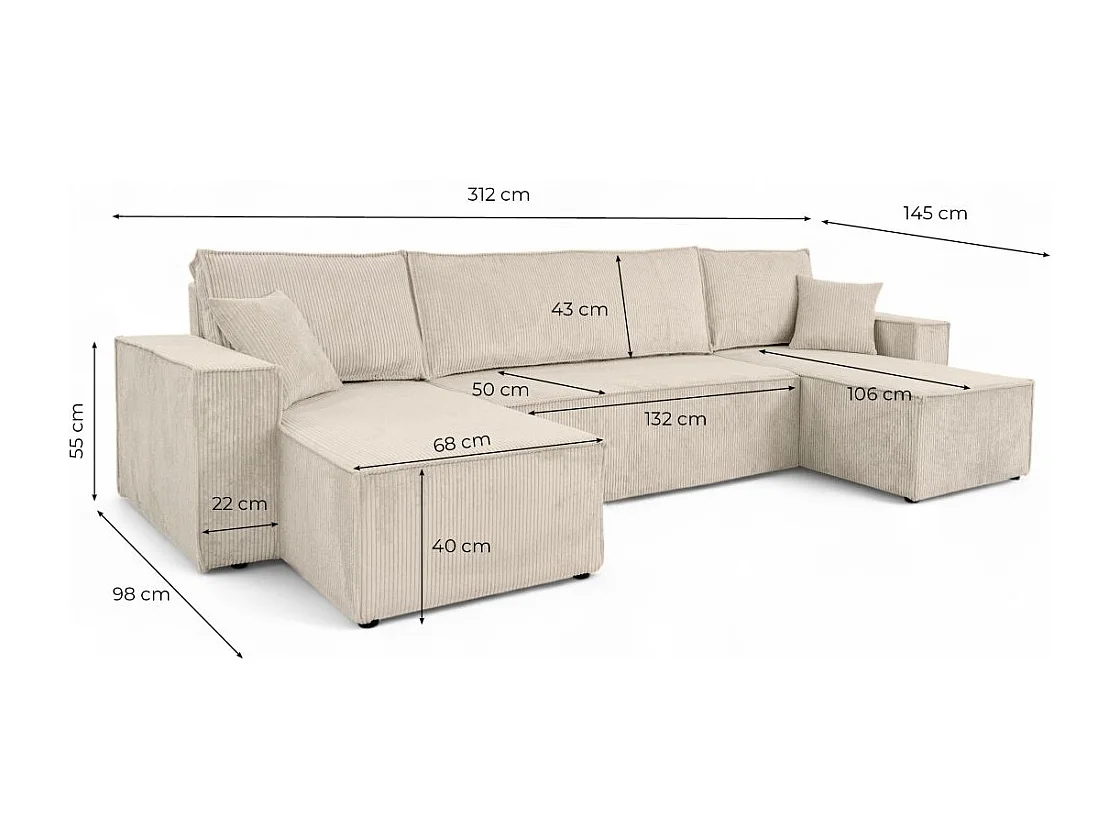 Canapé d'angle FARAH panoramique convertible 6 places en velours côtelé - Terracotta