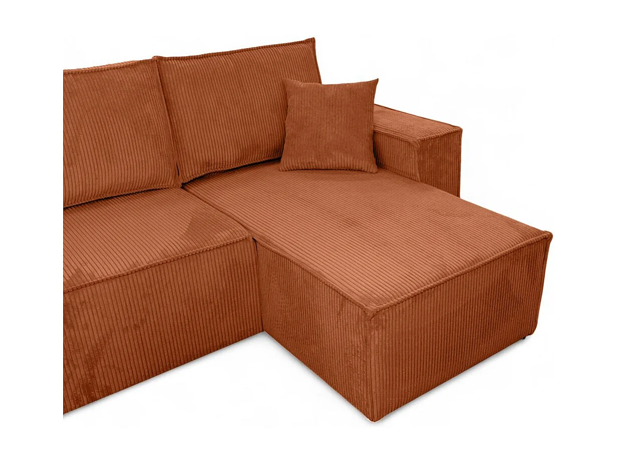 Canapé d'angle FARAH panoramique convertible 6 places en velours côtelé - Terracotta