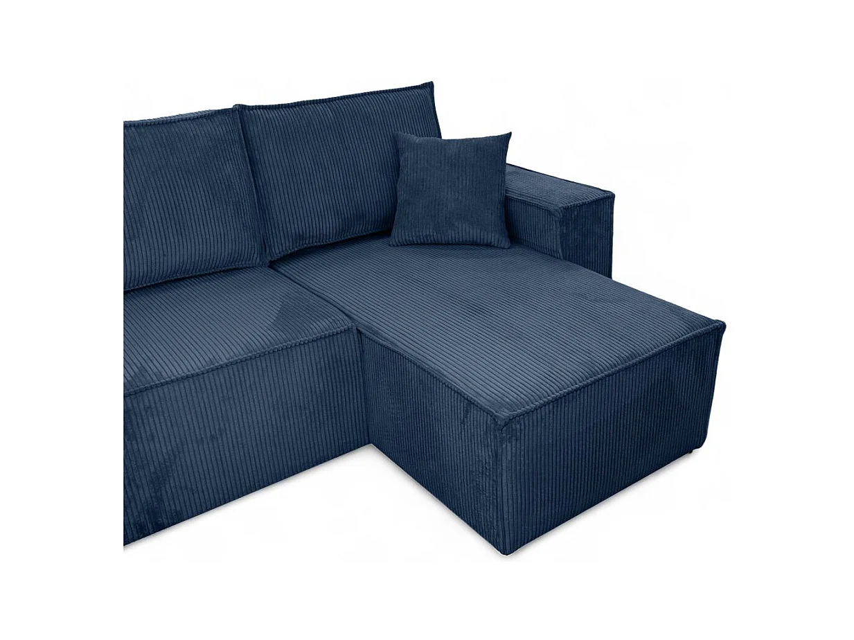 Canapé d'angle FARAH panoramique convertible 6 places en velours côtelé - Bleu foncé