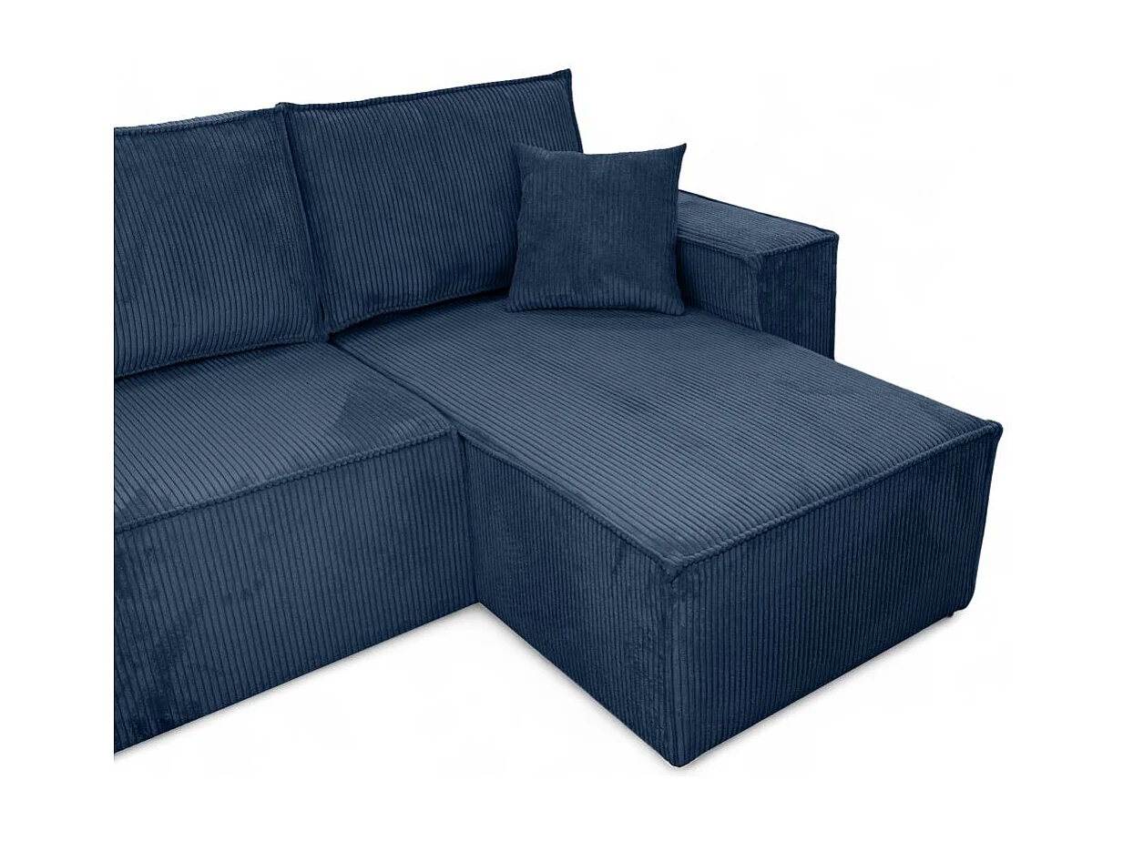 Canapé d'angle FARAH panoramique convertible 6 places en velours côtelé - Bleu foncé