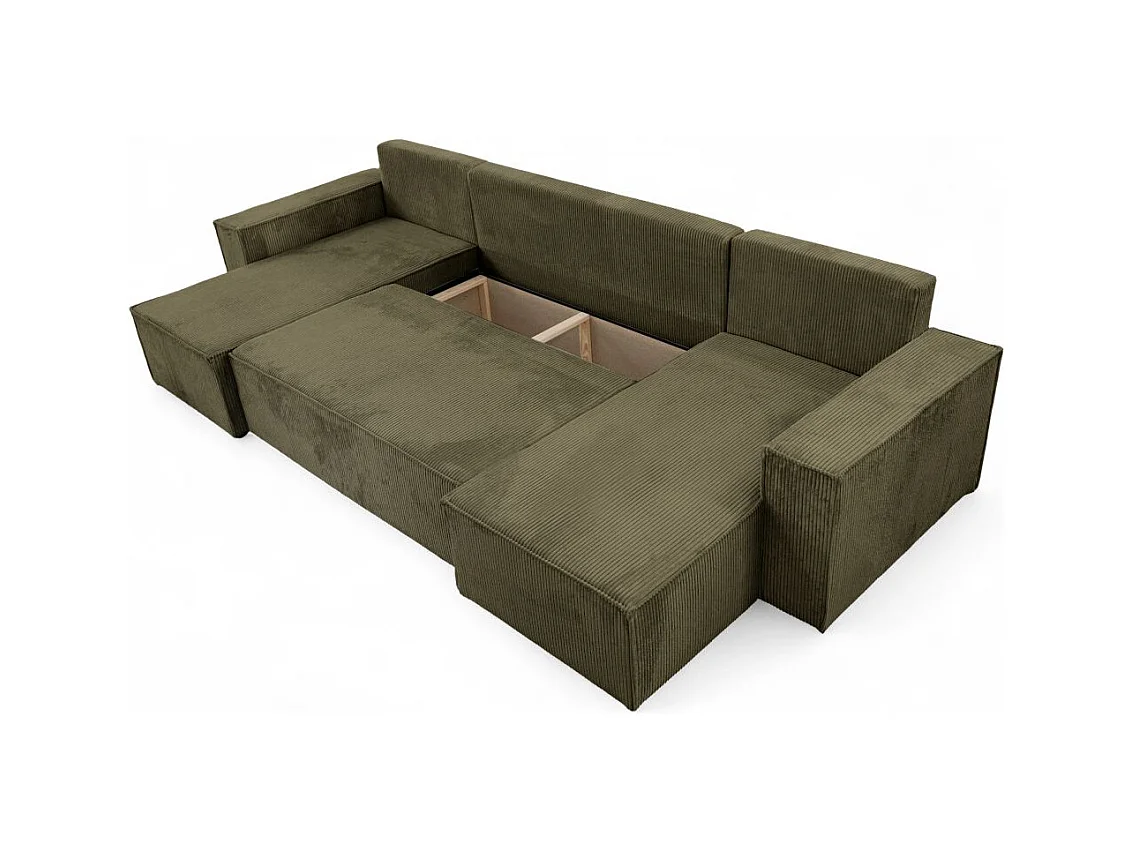 Canapé d'angle FARAH panoramique convertible 6 places en velours côtelé - Vert kaki