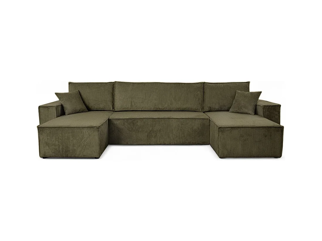 Canapé d'angle FARAH panoramique convertible 6 places en velours côtelé - Vert kaki