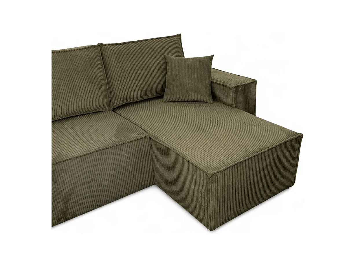 Canapé d'angle FARAH panoramique convertible 6 places en velours côtelé - Vert kaki