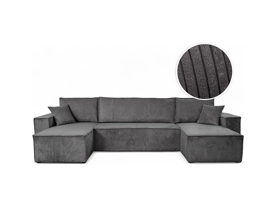 Canapé d'angle FARAH panoramique convertible 6 places en velours côtelé - Gris anthracite