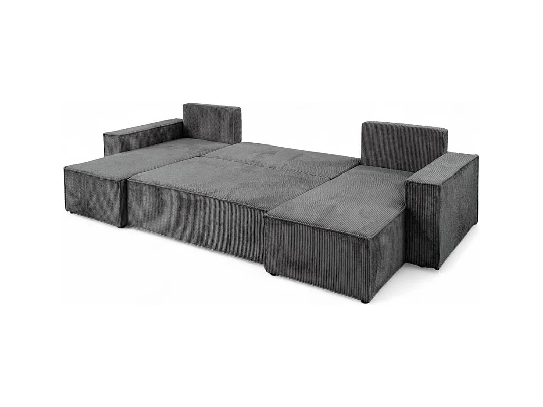 Canapé d'angle FARAH panoramique convertible 6 places en velours côtelé - Gris anthracite