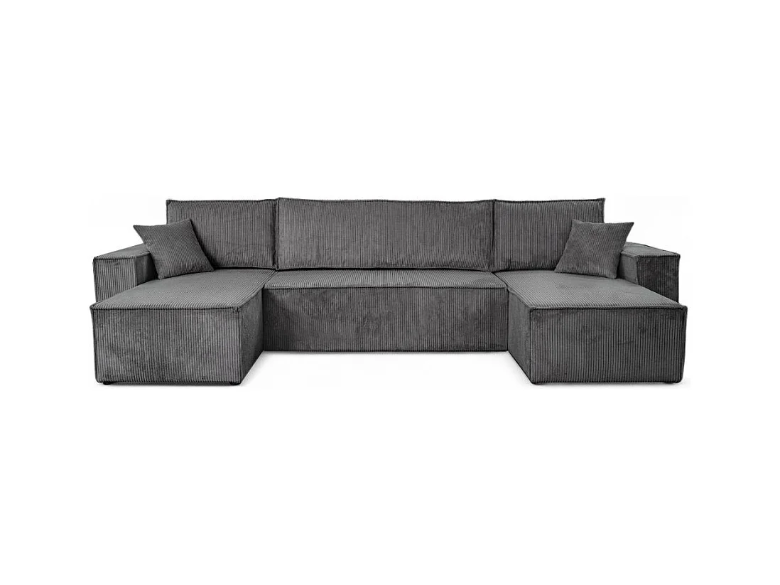 Canapé d'angle FARAH panoramique convertible 6 places en velours côtelé - Gris anthracite