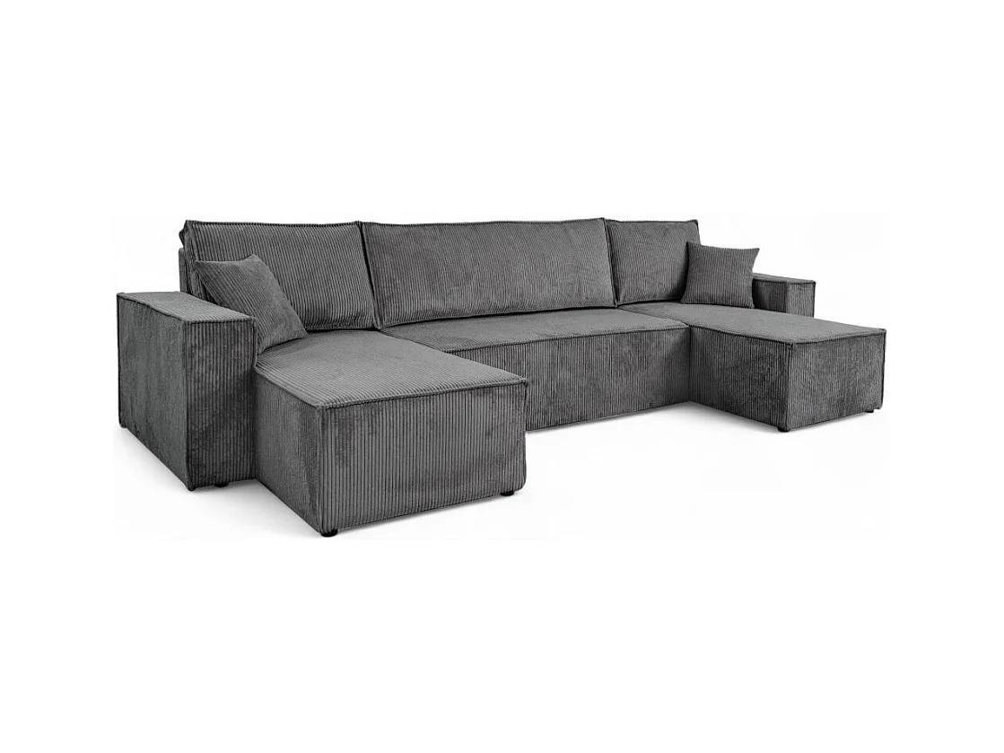 Canapé d'angle FARAH panoramique convertible 6 places en velours côtelé - Gris anthracite