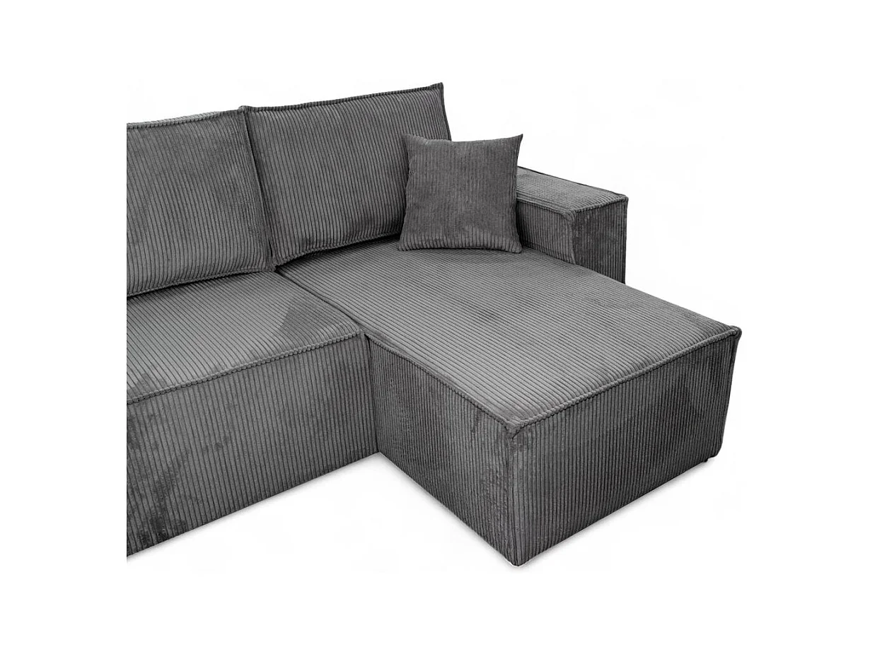 Canapé d'angle FARAH panoramique convertible 6 places en velours côtelé - Gris anthracite