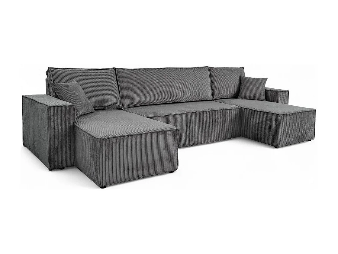 Canapé d'angle FARAH panoramique convertible 6 places en velours côtelé - Gris anthracite