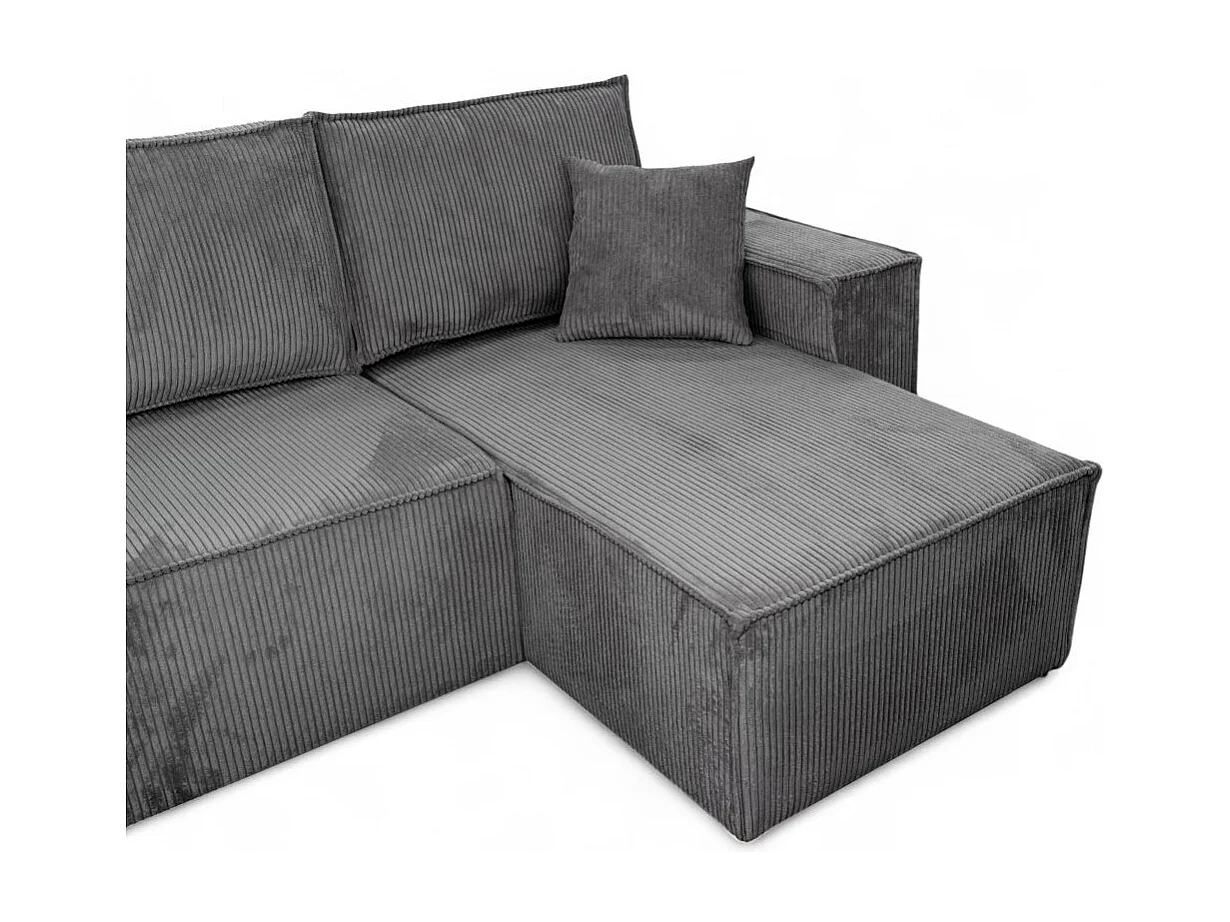 Canapé d'angle FARAH panoramique convertible 6 places en velours côtelé - Gris anthracite