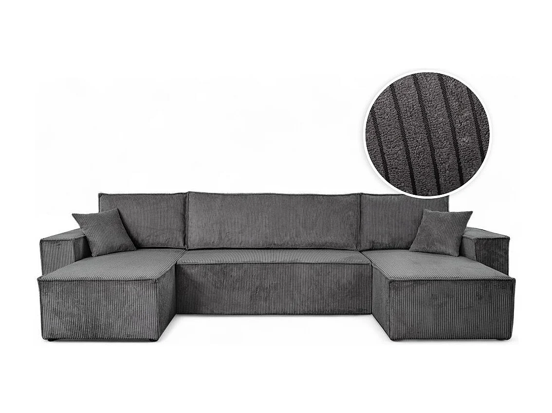 Canapé d'angle FARAH panoramique convertible 6 places en velours côtelé - Gris anthracite