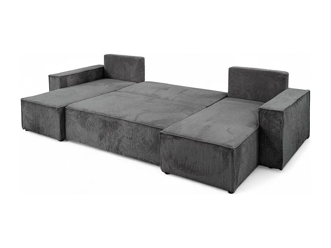 Canapé d'angle FARAH panoramique convertible 6 places en velours côtelé - Gris anthracite
