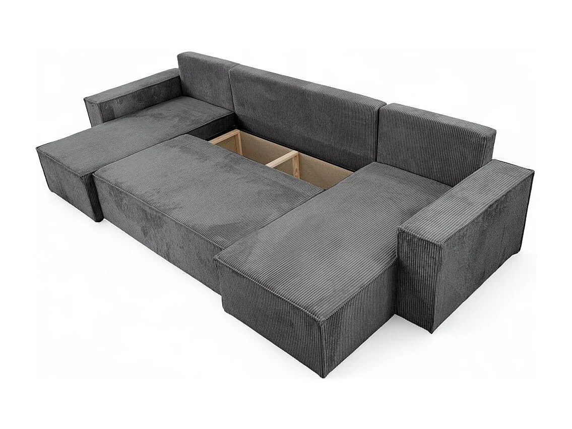 Canapé d'angle FARAH panoramique convertible 6 places en velours côtelé - Gris anthracite